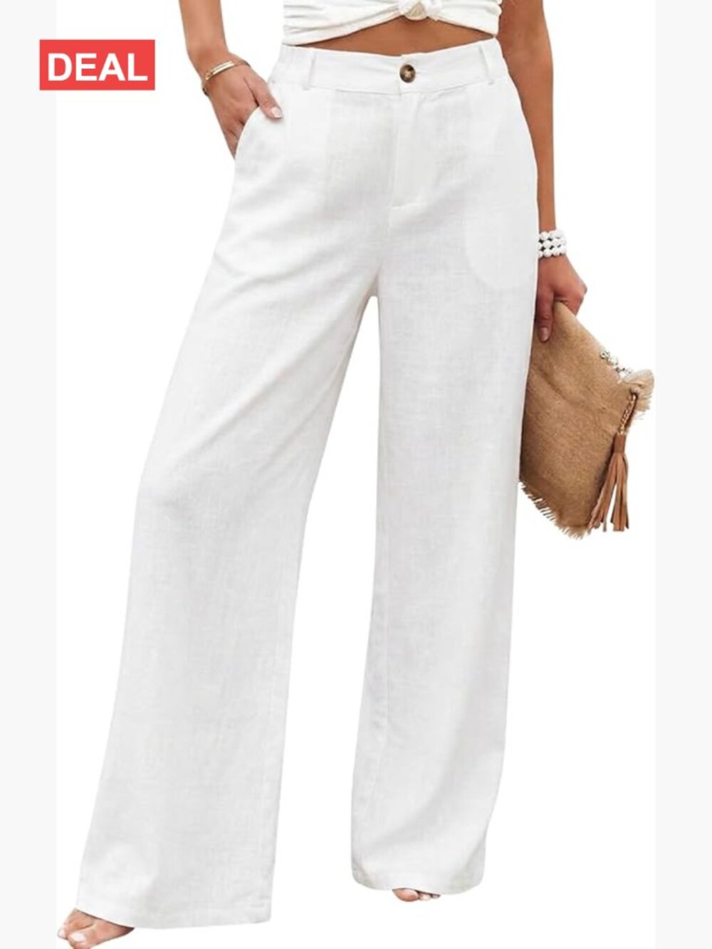Wide Leg Linen Pants High Waisted Button Up Casual Trousers